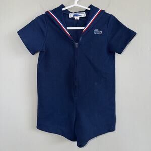 Rare Vintage Chemise Lacoste Romper Zip Up Sailor Nautical Blue 2T Toddler Boy